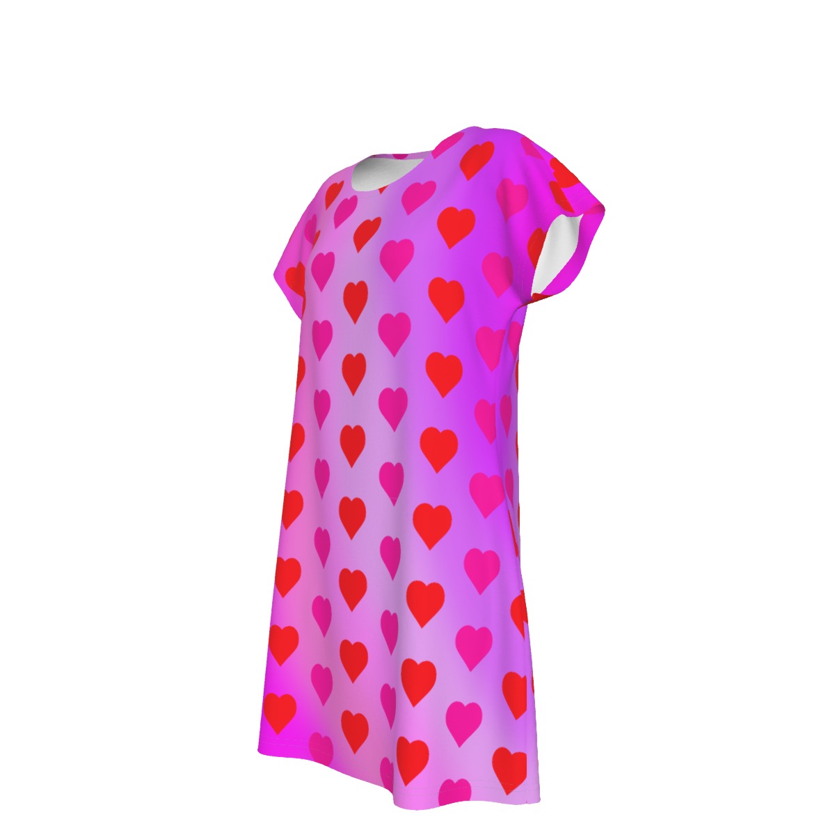 Women's Oversized Short Sleeve T-shirt Dress With Vibrant Hearts Pattern - Printspirationz