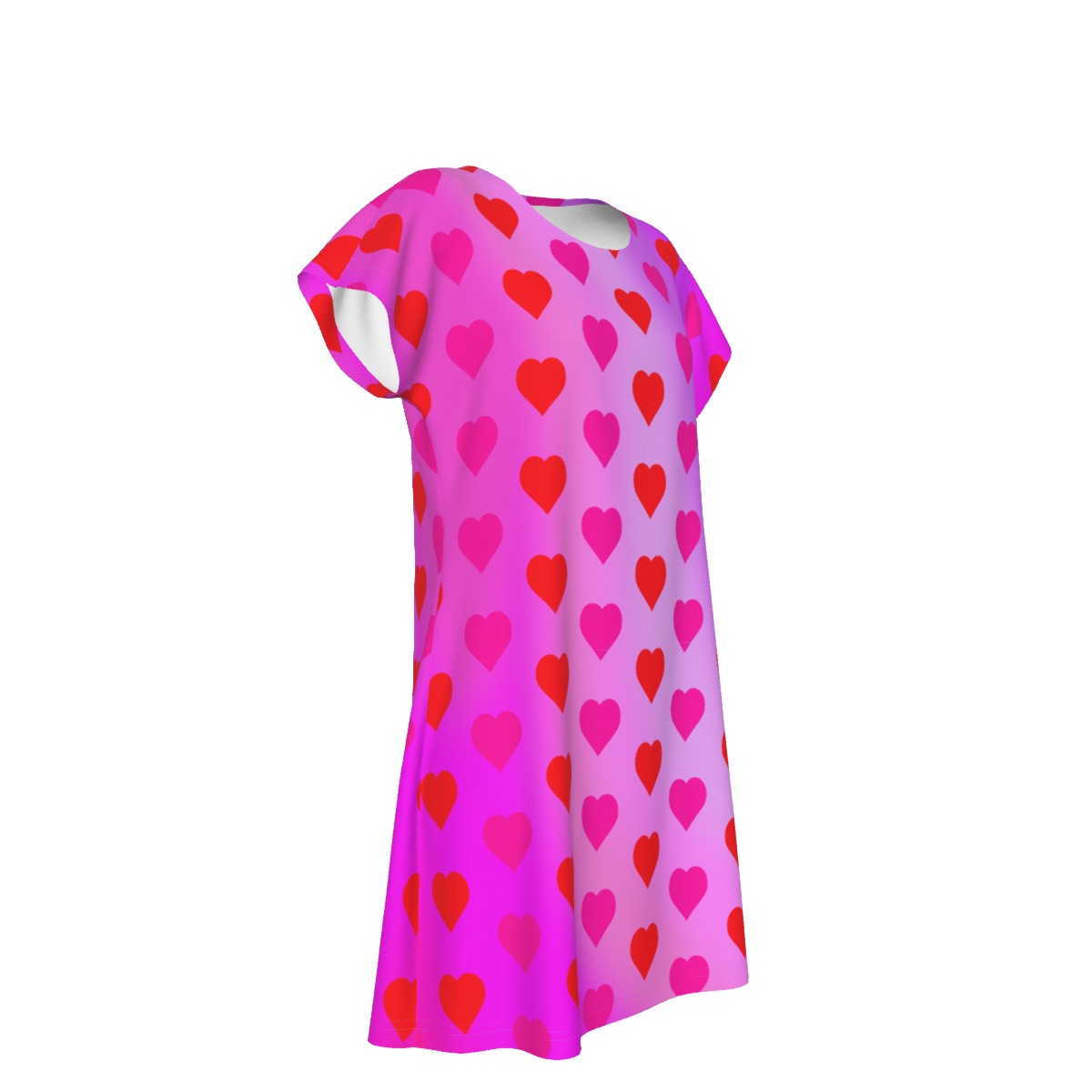 Women's Oversized Short Sleeve T-shirt Dress With Vibrant Hearts Pattern - Printspirationz