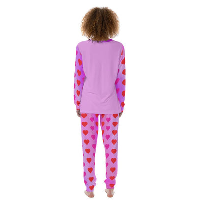 Women’s Pajama Set – Fun Heart Pattern Crew‑Neck Sleepwear Two‑Piece Lounge Set - Printspirationz