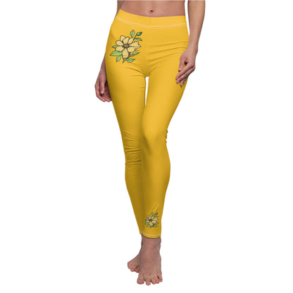 Yellow Stylish Floral Decal Solid Casual Leggings for Women - Versatile Cut & Sew Exercise, Skinny Fit, Sporty, Yoga Pants - Comfy Everyday Wear - Printspirationz