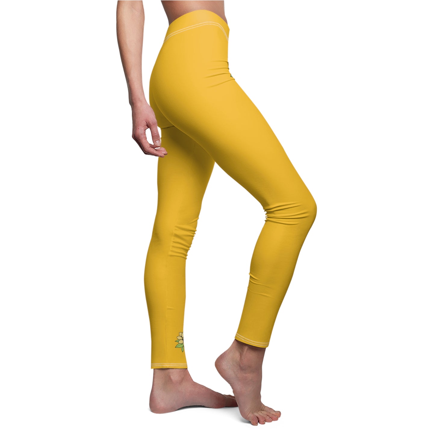 Yellow Stylish Floral Decal Solid Casual Leggings for Women - Versatile Cut & Sew Exercise, Skinny Fit, Sporty, Yoga Pants - Comfy Everyday Wear - Printspirationz