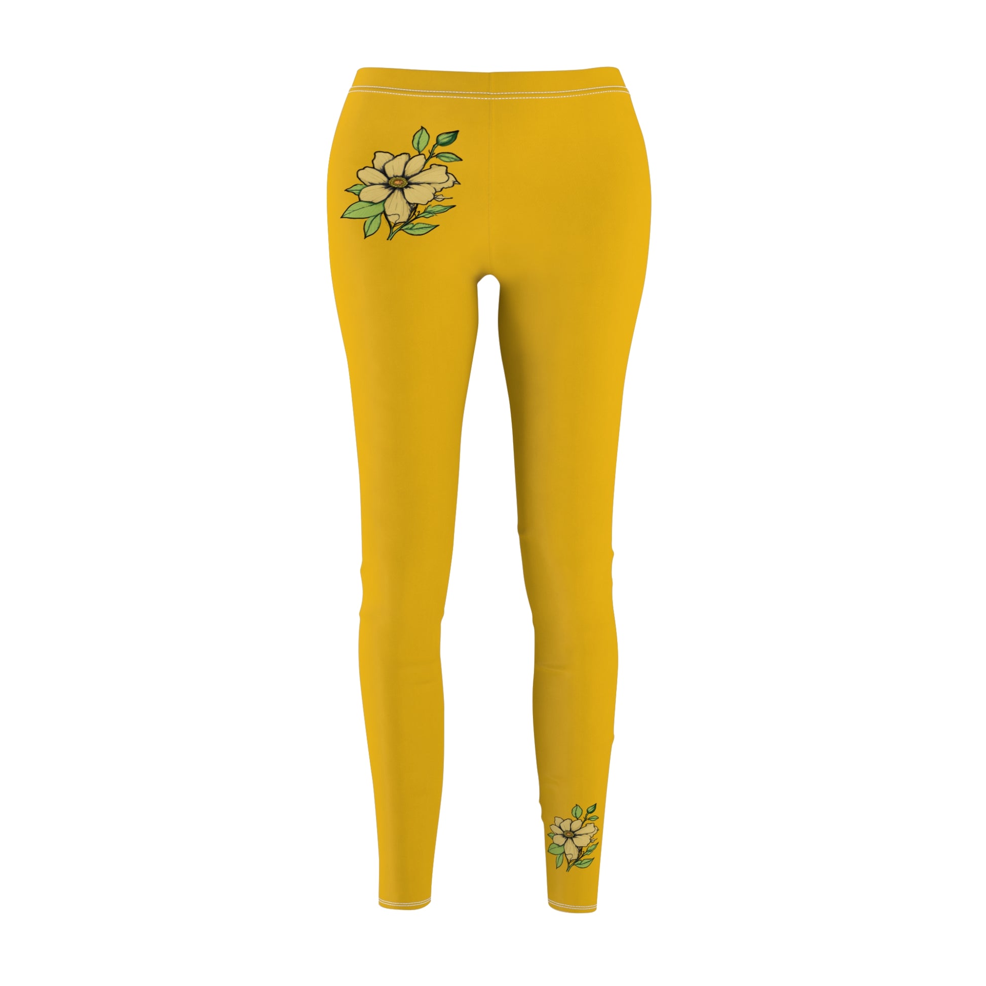 Yellow Stylish Floral Decal Solid Casual Leggings for Women - Versatile Cut & Sew Exercise, Skinny Fit, Sporty, Yoga Pants - Comfy Everyday Wear - Printspirationz