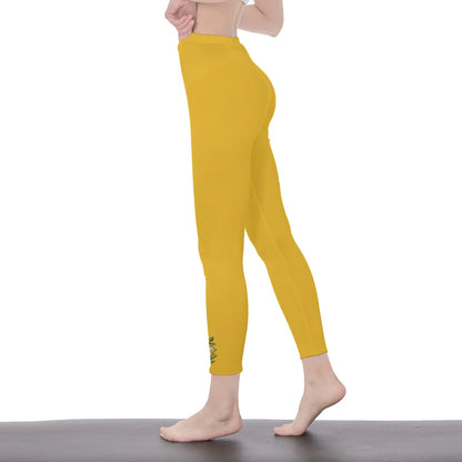 Yellow Stylish Floral Decal Solid Casual Leggings for Women - Versatile Cut & Sew Exercise, Skinny Fit, Sporty, Yoga Pants - Comfy Everyday Wear - Printspirationz