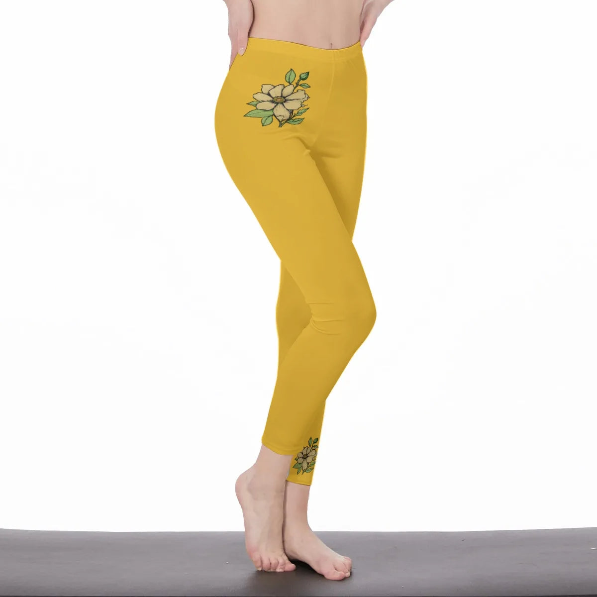 Yellow Stylish Floral Decal Solid Casual Leggings for Women - Versatile Cut & Sew Exercise, Skinny Fit, Sporty, Yoga Pants - Comfy Everyday Wear - Printspirationz
