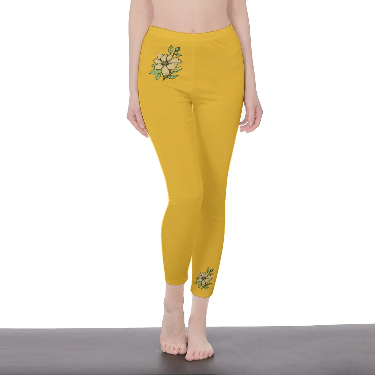 Yellow Stylish Floral Decal Solid Casual Leggings for Women - Versatile Cut & Sew Exercise, Skinny Fit, Sporty, Yoga Pants - Comfy Everyday Wear - Printspirationz