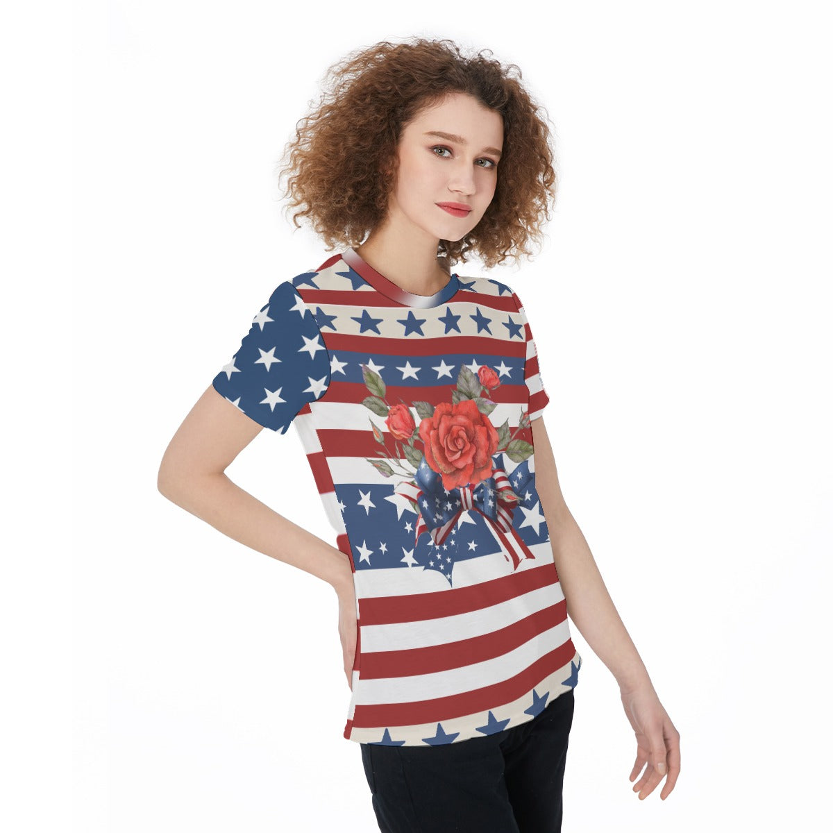 American Patriotic Tee - USA Flag Inspired Round Neck T-Shirt For Women - Lightweight, Casual, Festive Independence Day Sports Jersey Gym Workout Top - Lightweight and Trendy! - Printspirationz