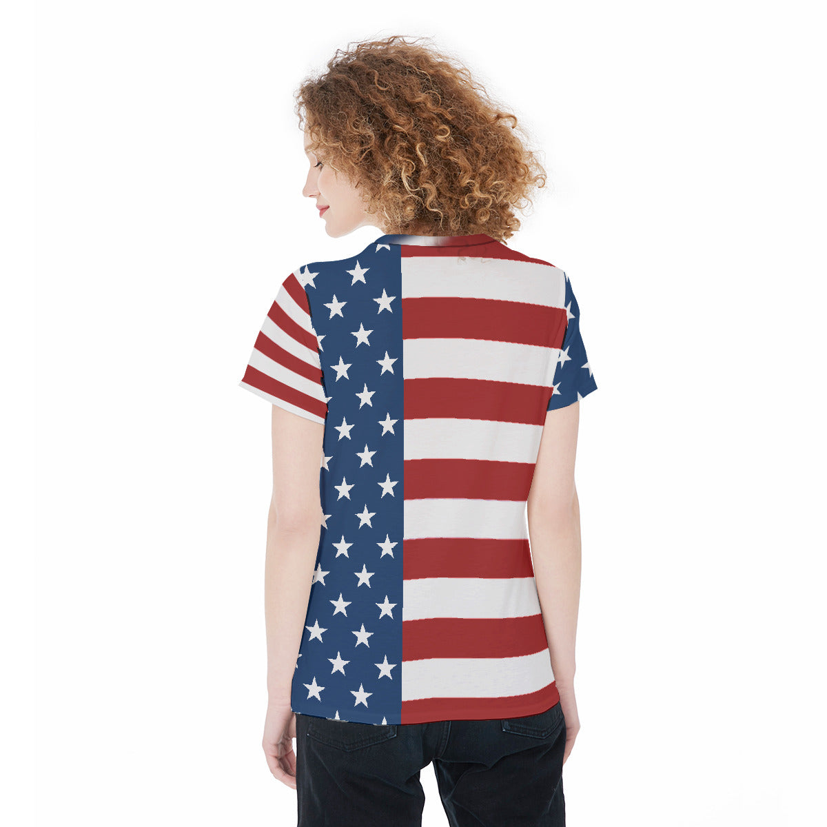 American Patriotic Tee - USA Flag Inspired Round Neck T-Shirt For Women - Lightweight, Casual, Festive Independence Day Sports Jersey Gym Workout Top - Lightweight and Trendy! - Printspirationz