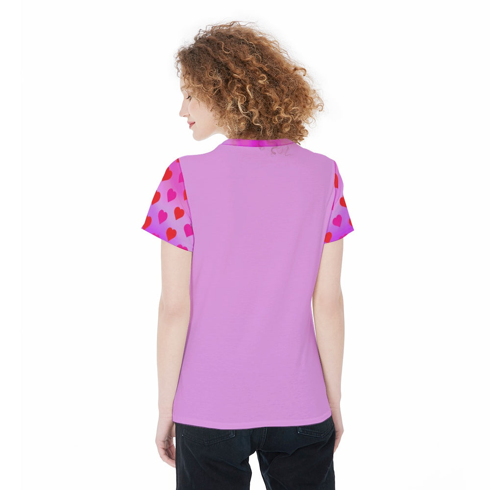 Women’s Sports Jersey Tee – Cute Hearts Pattern on Pink Background, Fun & Playful Style