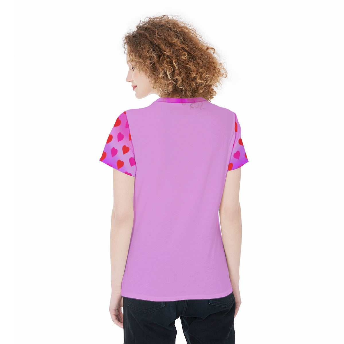 Women’s Sports Jersey Tee – Cute Hearts Pattern on Pink Background, Fun & Playful Style - Printspirationz