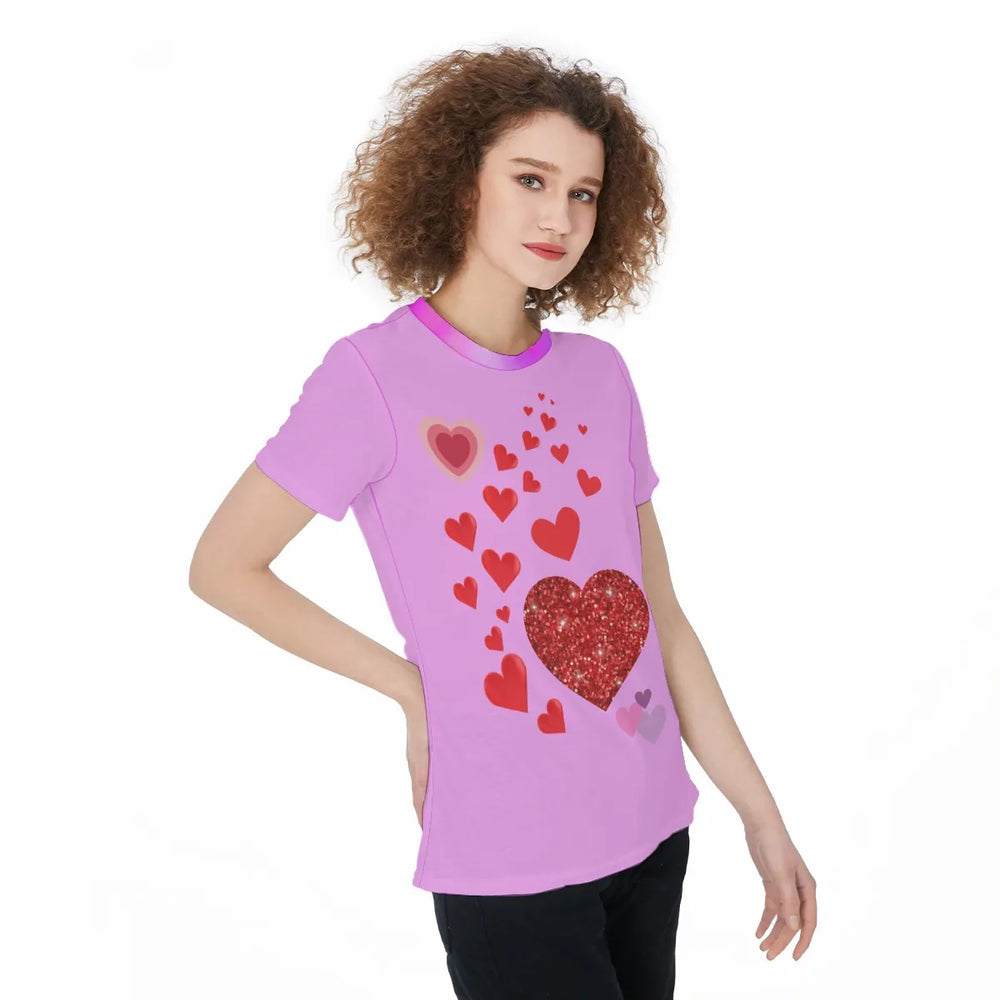 Women’s Sports Jersey Tee – Cute Hearts Pattern on Pink Background, Fun & Playful Style