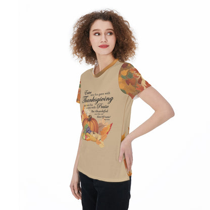 Thanksgiving Sports T-shirt For Women, Bible Verse Fall Harvest Graphic, Athletic Top, Workout Shirt, Active Wear, Sports Apparel, Fitness Casual. - Printspirationz