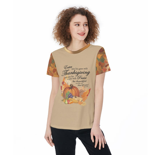 Thanksgiving Sports T-shirt For Women, Bible Verse Fall Harvest Graphic, Athletic Top, Workout Shirt, Active Wear, Sports Apparel, Fitness Casual. - Printspirationz