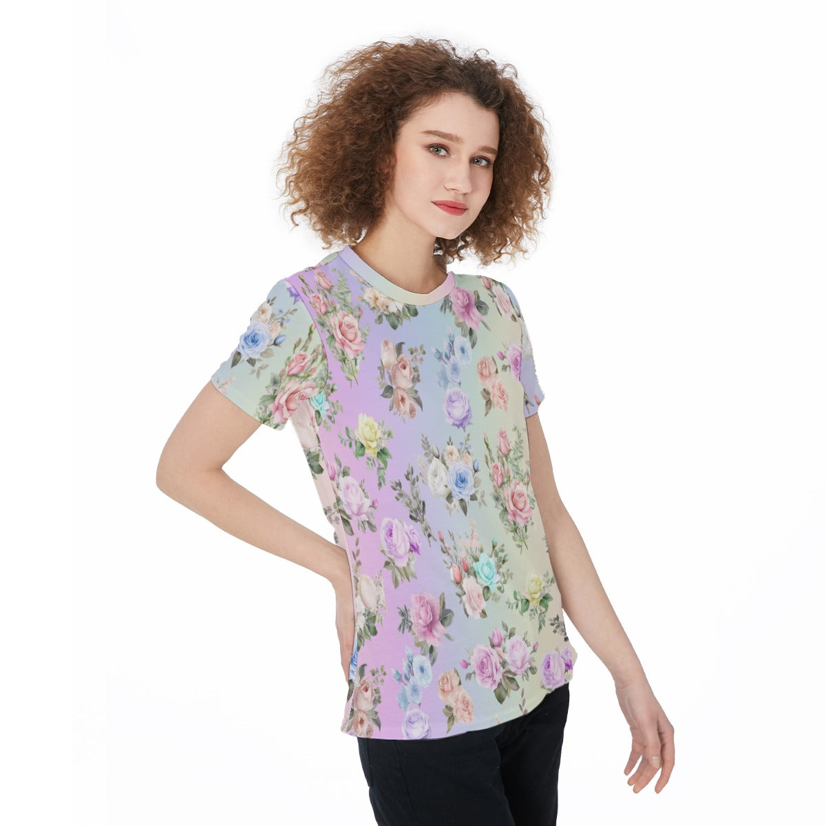 Soft Feminine Floral Workout Tee - Vibrant Pastel Rainbow Colors - Gym Fitness Activewear Top - Casual Sports Jersey T-shirt for Women - Printspirationz