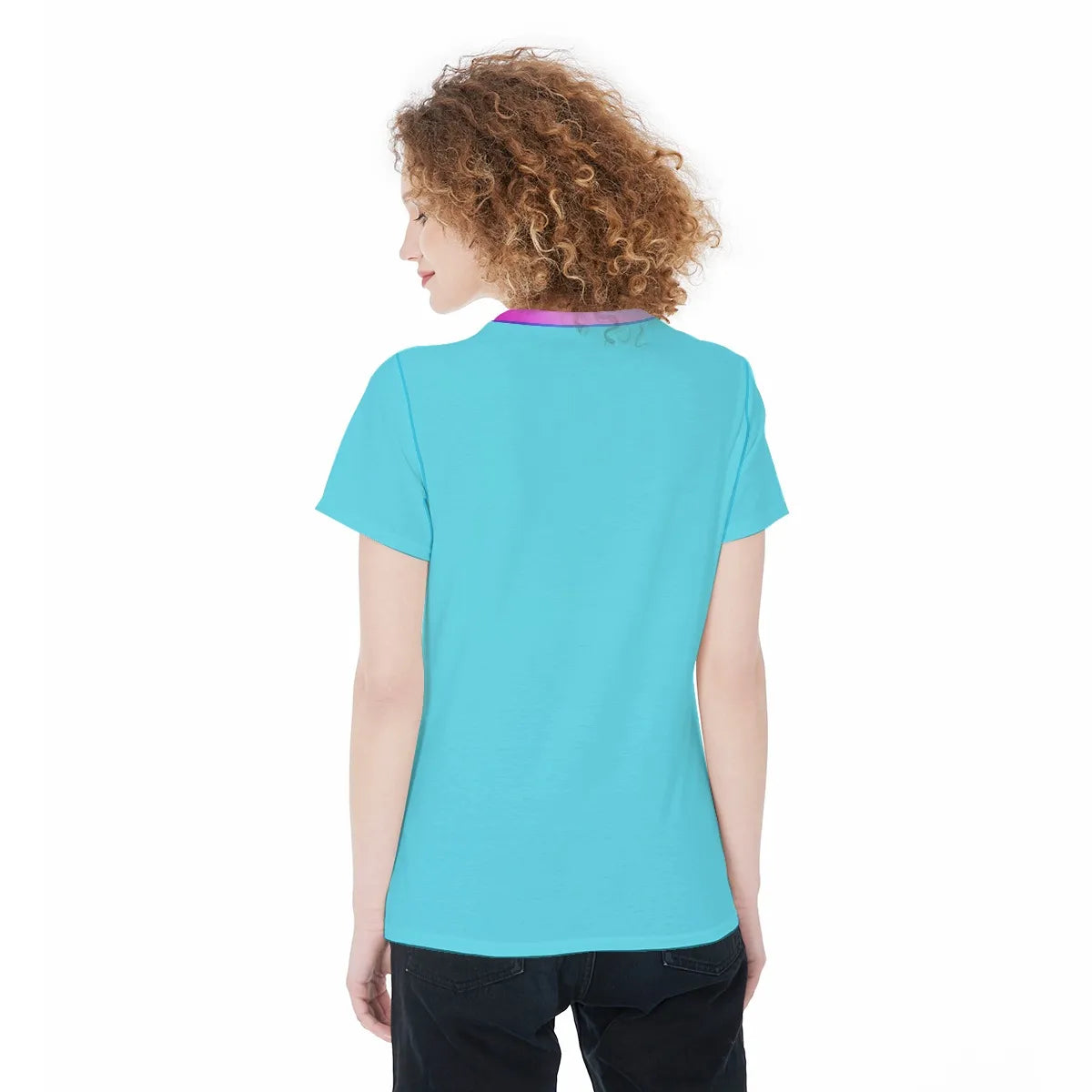 Vibrant Turquoise Women's Sports Jersey Tee Featuring Cute Star Graphic in Pink, Purple & Blue - Perfect for Athleisure or Pajama Top - Printspirationz