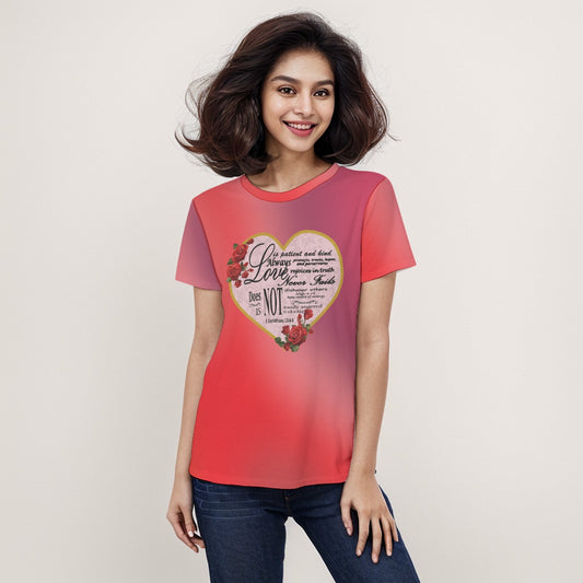 Floral Heart Jersey Tee For Women – 1 Corinthians 13 Bible Verse Shirt  "Love Never Fails": - Printspirationz
