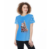 Holiday Santa Claus Christmas Athletic Shirt, Festive Workout Top, Blue Background Sweatshirt, Xmas Gift For Her, Pajama Top