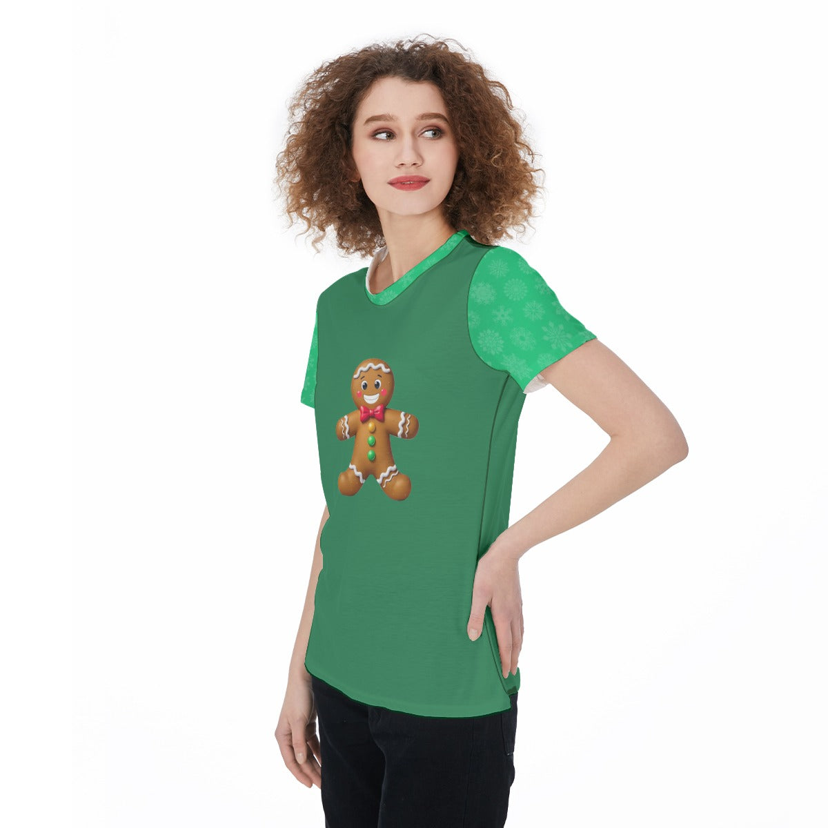 Sports Jersey with Gingerbread Man Design, Christmas Long Sleeve Shirt, Winter Holiday Women's Top, Festive Athletic Apparel, Snowflake Pajama Top - Printspirationz