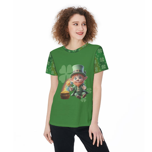 Women's Sports Jersey - Cute Leprechaun and Pot O Gold Shamrock Kawaii Art, St. Patrick's Day Clothing, Athletic Top, Workout Shirt, Irish - Printspirationz