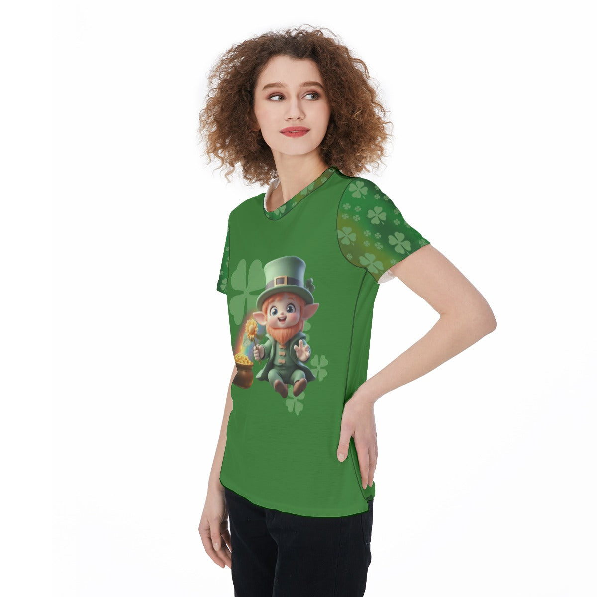 Women's Sports Jersey - Cute Leprechaun and Pot O Gold Shamrock Kawaii Art, St. Patrick's Day Clothing, Athletic Top, Workout Shirt, Irish - Printspirationz