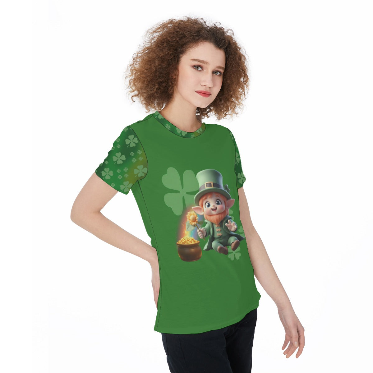Women's Sports Jersey - Cute Leprechaun and Pot O Gold Shamrock Kawaii Art, St. Patrick's Day Clothing, Athletic Top, Workout Shirt, Irish - Printspirationz