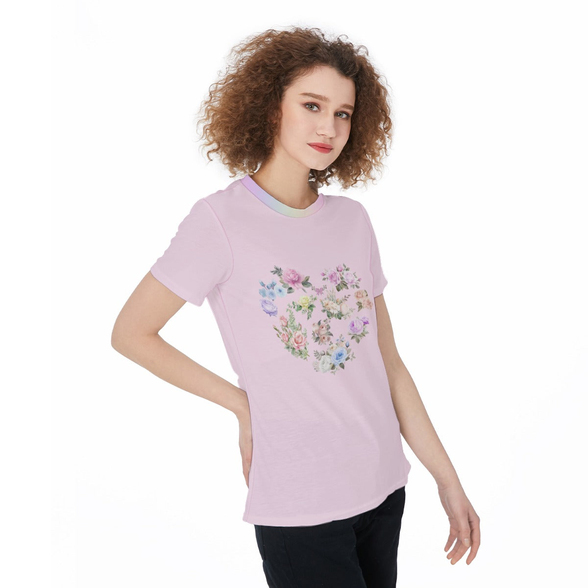 Cute Pastel Flower Heart Graphic Tee | Lightweight Pink Jersey T-Shirt For Women, For Workouts, Leisure, or as a Pajama Top - Printspirationz