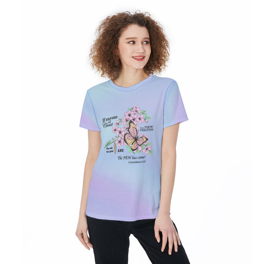 Women's Jersey, Caterpillar to Butterfly Bible Verse Design on Light Blue Gradient, Sports Shirt, Workout Top, Athletic Tee, Fitness - Printspirationz