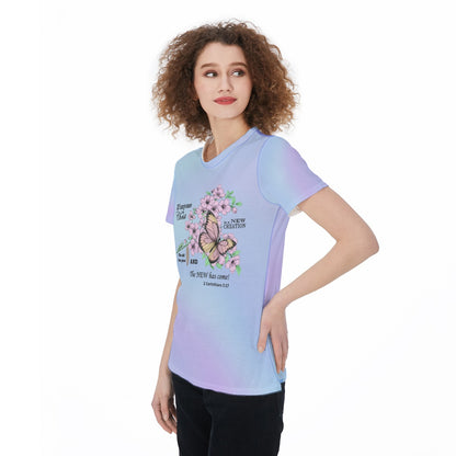 Women's Jersey, Caterpillar to Butterfly Bible Verse Design on Light Blue Gradient, Sports Shirt, Workout Top, Athletic Tee, Fitness - Printspirationz