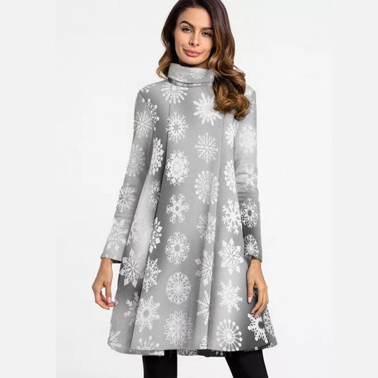 Women's High Neck Long Sleeve Dress, Elegant Floral Print, Fashionable Dress, Trendy Fall Outfit, Women's Clothing, Fashionable Midi Dress - Printspirationz