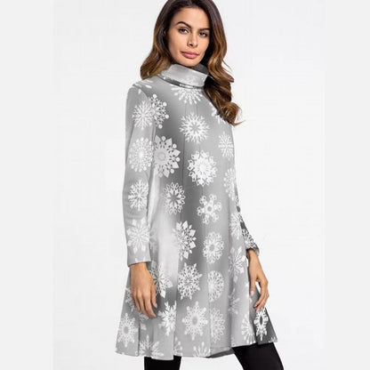 Women's High Neck Long Sleeve Dress, Elegant Floral Print, Fashionable Dress, Trendy Fall Outfit, Women's Clothing, Fashionable Midi Dress - Printspirationz