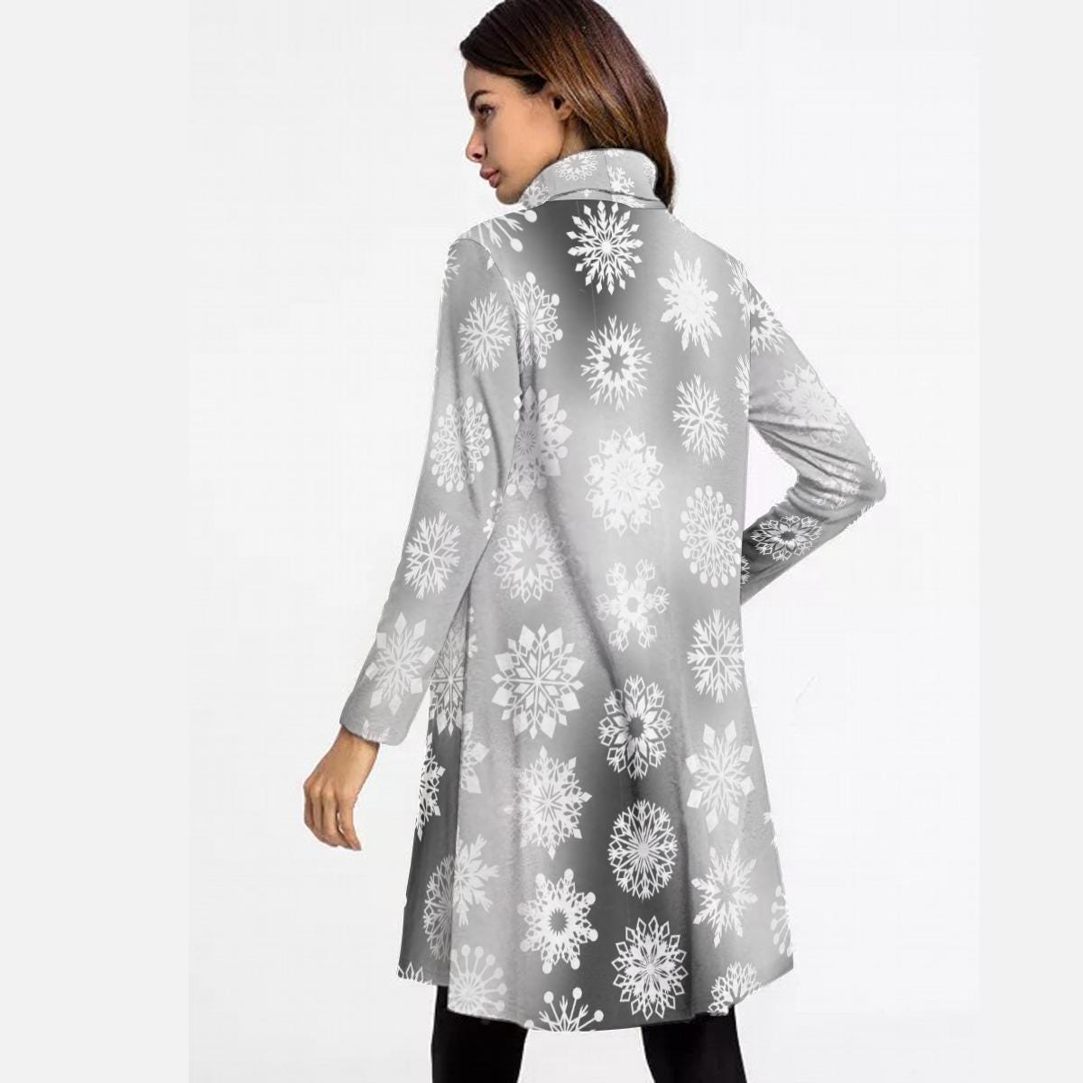 Women's High Neck Long Sleeve Dress, Elegant Floral Print, Fashionable Dress, Trendy Fall Outfit, Women's Clothing, Fashionable Midi Dress - Printspirationz