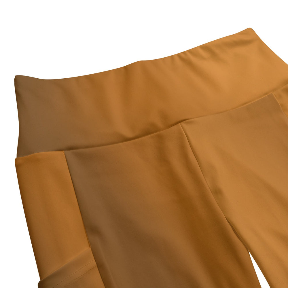 High Waist Yoga Leggings with Side Pockets Brown Gradient – Satin Drill Fabric for Women’s Activewear