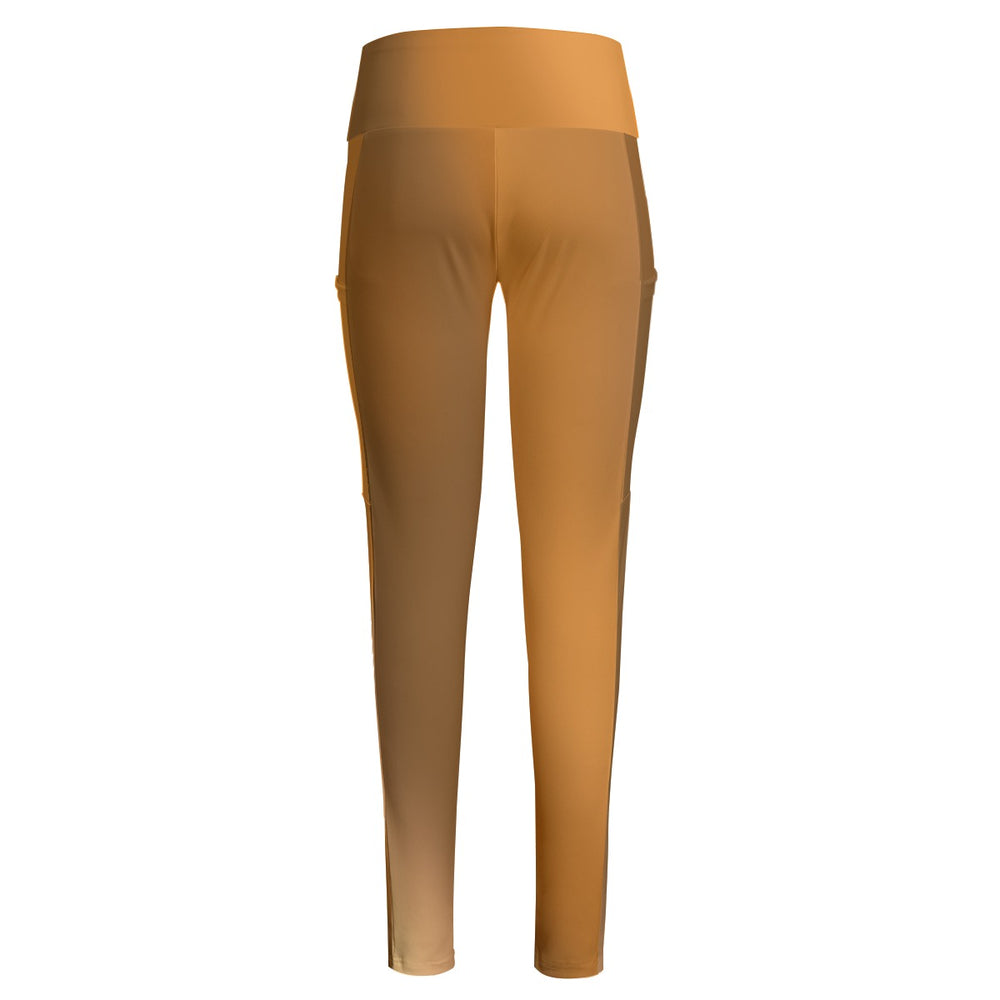 High Waist Yoga Leggings with Side Pockets Brown Gradient – Satin Drill Fabric for Women’s Activewear