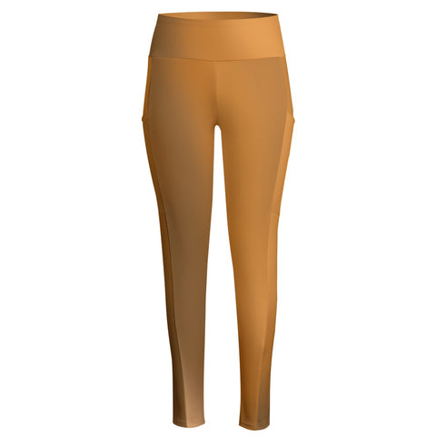 High Waist Yoga Leggings with Side Pockets Brown Gradient – Satin Drill Fabric for Women’s Activewear