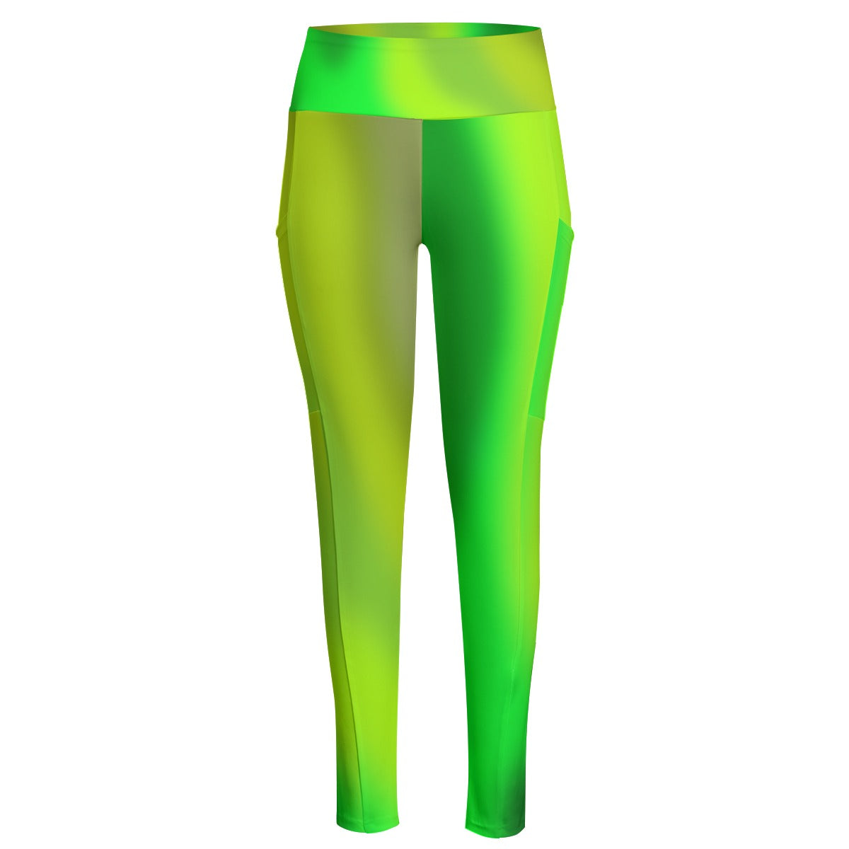 High Waist Yoga Leggings with Side Pockets Green Gradient – Satin Drill Fabric for Women’s Activewear - Printspirationz