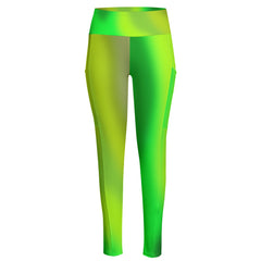 High Waist Yoga Leggings with Side Pockets Green Gradient – Satin Drill Fabric for Women’s Activewear