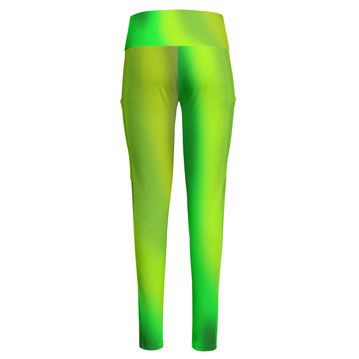 High Waist Yoga Leggings with Side Pockets Green Gradient – Satin Drill Fabric for Women’s Activewear - Printspirationz