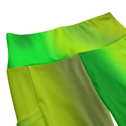 High Waist Yoga Leggings with Side Pockets Green Gradient – Satin Drill Fabric for Women’s Activewear - Printspirationz