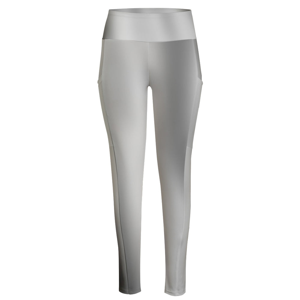 High Waist Yoga Leggings with Side Pockets Grey Gradient – Satin Drill Fabric for Women’s Activewear