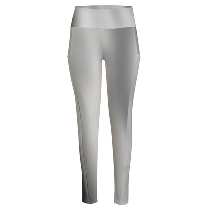 High Waist Yoga Leggings with Side Pockets Grey Gradient – Satin Drill Fabric for Women’s Activewear - Printspirationz