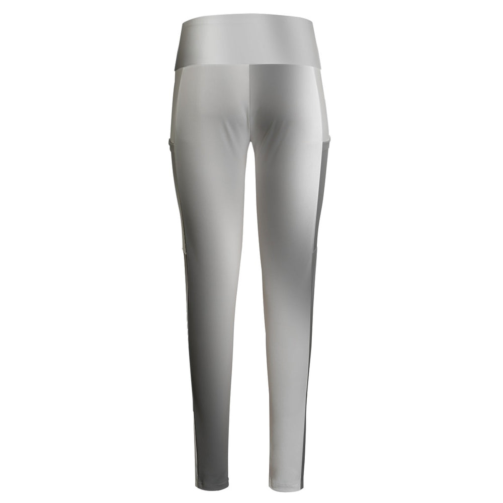 High Waist Yoga Leggings with Side Pockets Grey Gradient – Satin Drill Fabric for Women’s Activewear