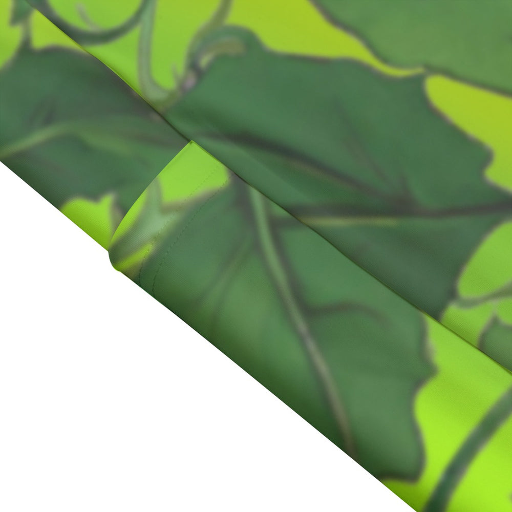 High Waist Yoga Leggings with Side Pockets Leaves and Vines Design on a Green Gradient Background – Satin Drill Fabric for Women’s Activewear