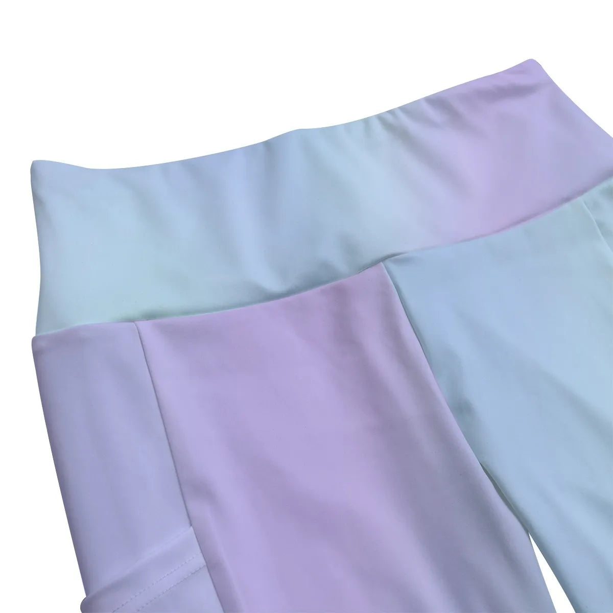 High Waist Yoga Leggings with Side Pockets Light Blue Gradient – Satin Drill Fabric for Women’s Activewear - Printspirationz