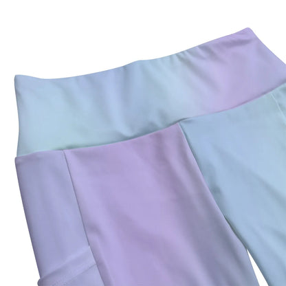 High Waist Yoga Leggings with Side Pockets Light Blue Gradient – Satin Drill Fabric for Women’s Activewear - Printspirationz