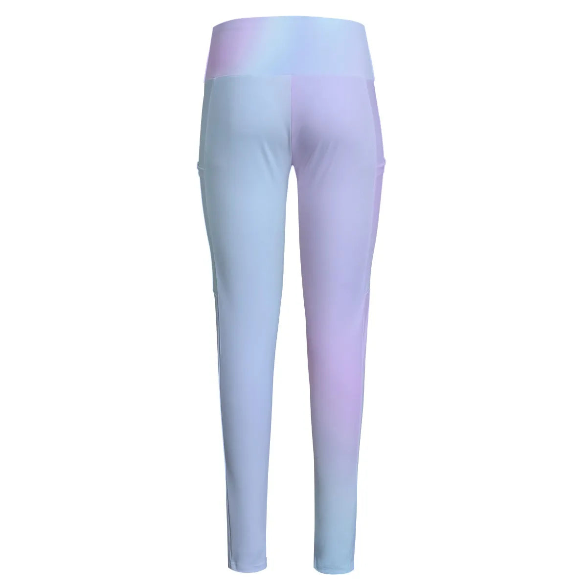 High Waist Yoga Leggings with Side Pockets Light Blue Gradient – Satin Drill Fabric for Women’s Activewear - Printspirationz