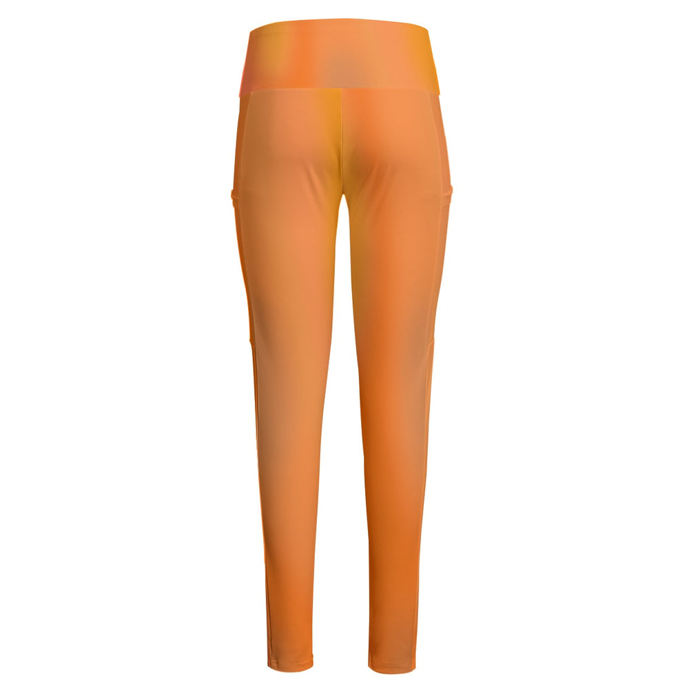 High Waist Yoga Leggings with Side Pockets Orange Gradient – Satin Drill Fabric for Women’s Activewear