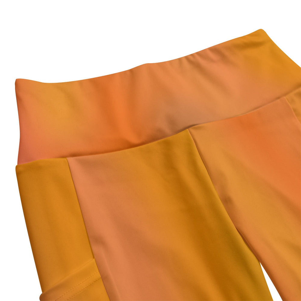 High Waist Yoga Leggings with Side Pockets Orange Gradient – Satin Drill Fabric for Women’s Activewear