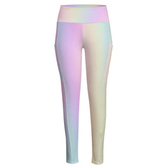 High Waist Yoga Leggings with Side Pockets Pastel Rainbow Gradient – Satin Drill Fabric for Women’s Activewear