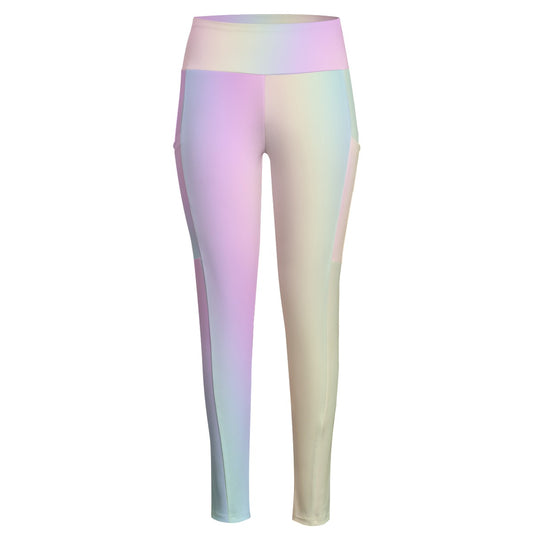 High Waist Yoga Leggings with Side Pockets Pastel Rainbow Gradient – Satin Drill Fabric for Women’s Activewear - Printspirationz