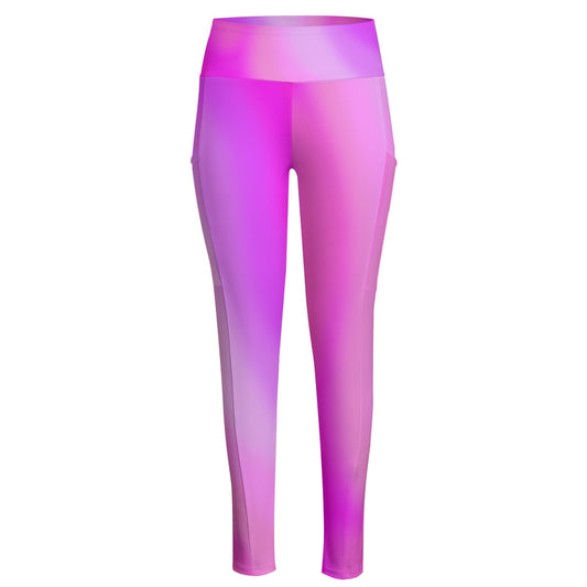 High Waist Yoga Leggings with Side Pockets Pink Gradient – Satin Drill Fabric for Women’s Activewear - Printspirationz