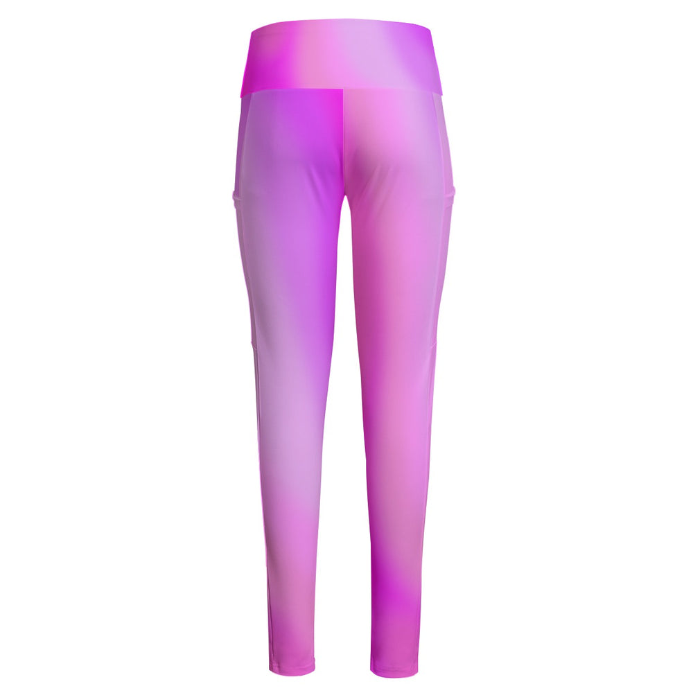 High Waist Yoga Leggings with Side Pockets Pink Gradient – Satin Drill Fabric for Women’s Activewear
